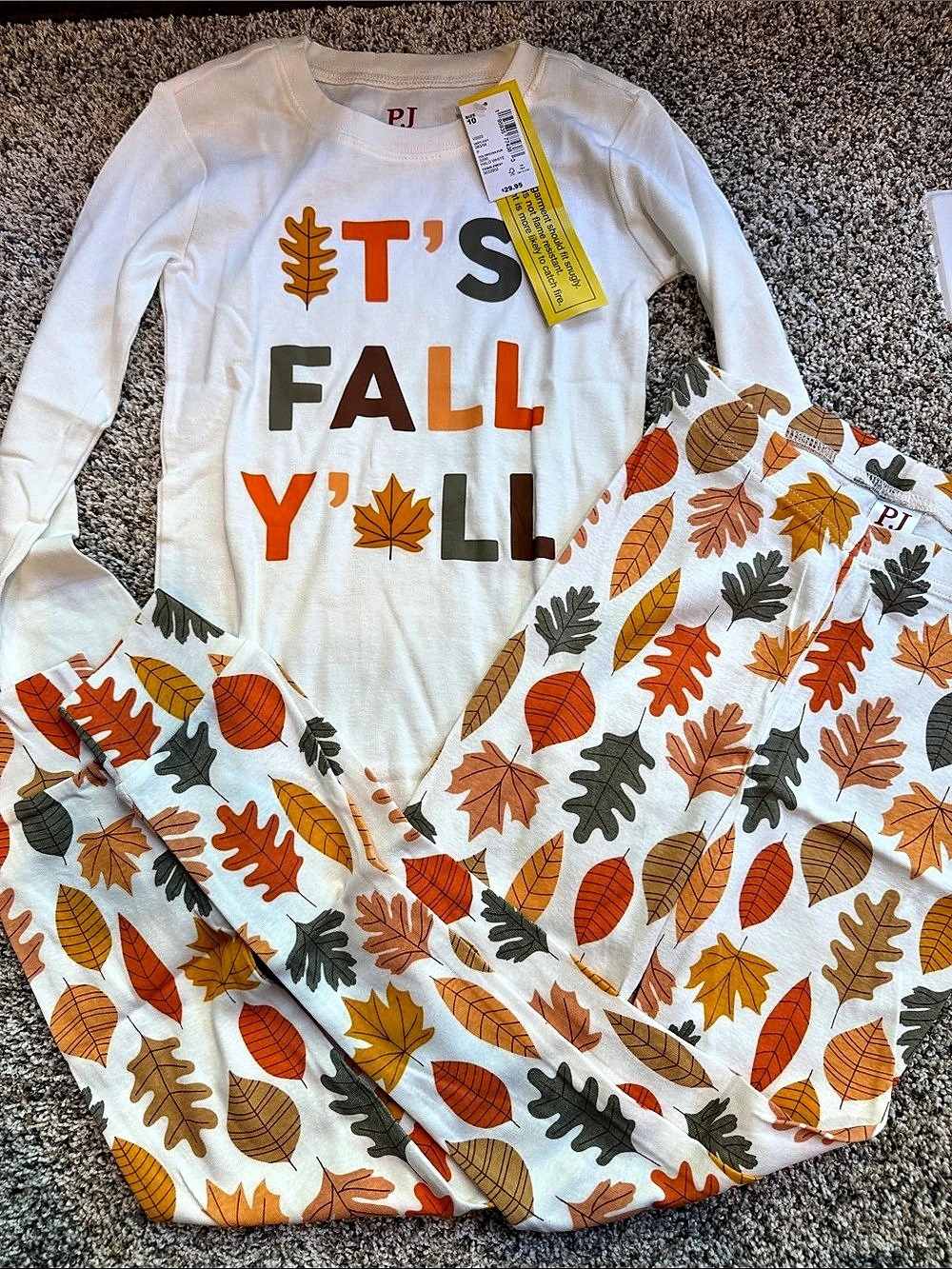 PJ Place It's Fall Y'all Snug Fit Cotton Pajama Set Unisex size 10 Cotton Pajama